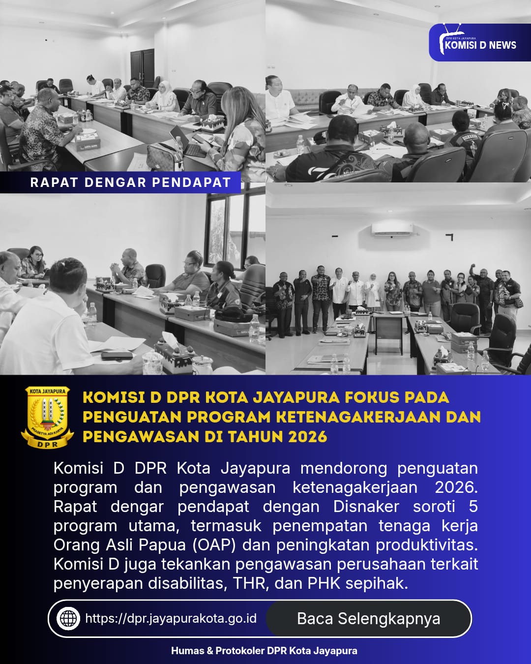 Komisi D DPR Kota Jayapura Dorong Penguatan Program dan Pengawasan Ketenagakerjaan Tahun 2026